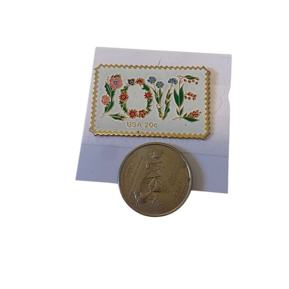 Vintage Floral Love Stamp Pin. - Picture 5 of 5
